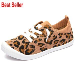 Women's Knit Slip-On Sneakers, Lightweight Mesh Flats, Elastic Loafers